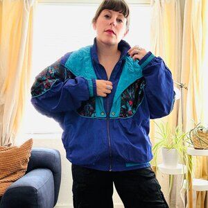 Vintage Windbreaker 90s Lavon Bold Print Nylon Athletic Sport Jacket M-XL
